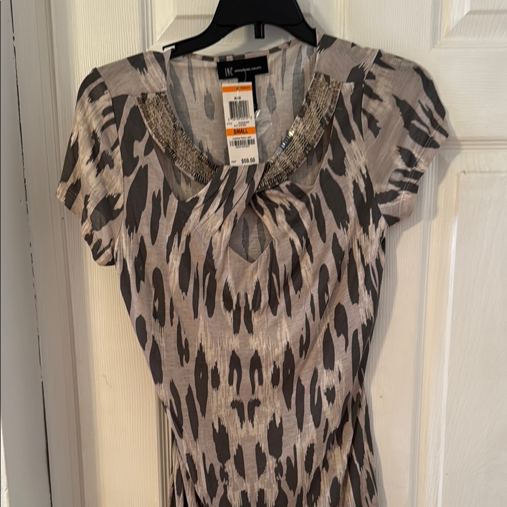 INC International Concepts Gray Ruched Embellished Blouse